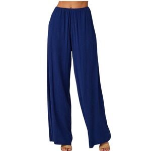 Sensea Blue Ribbed Wide Leg Lounge Pants High Rise Small NWT